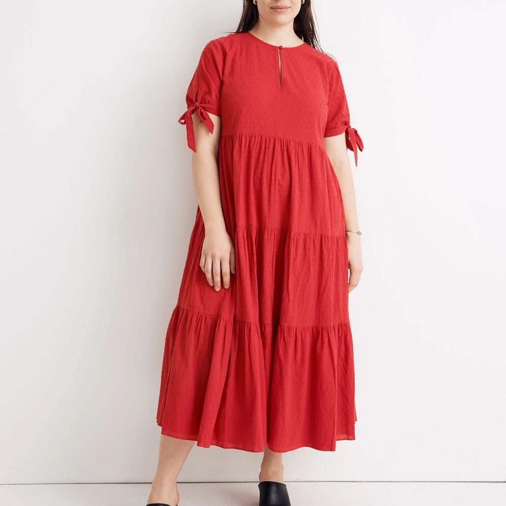 Red Madewell tie-sleeve midi dress